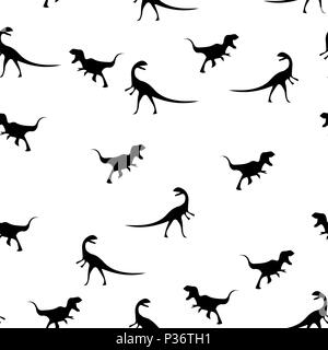 Nahtlose Muster der Silhouetten von velociraptor und maleevosaurus. Vector Illustration. Auf einem weißen Hintergrund. Stock Vektor