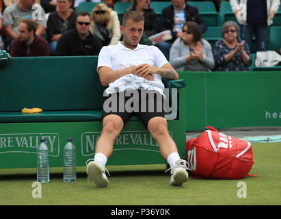 Dan Evans während seinem Match mit Alex de Minaur in der ATP-mens Endrunde am Tag sieben der Natur Tal geöffnet an der Nottingham Tennis Center. Stockfoto