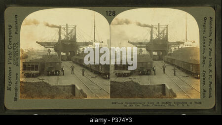 10 eine umfassende Ansicht der kleineren Uploader bei der Arbeit auf der oar-Docks, Conneaut, Ohio, von Keystone View Company Stockfoto