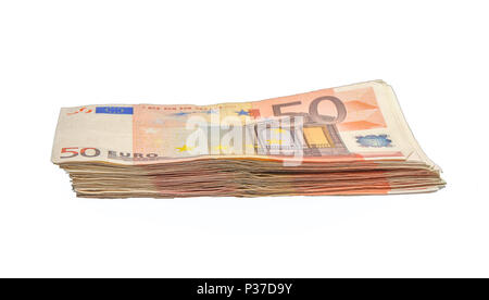 Tausende von Euro auf einem Haufen in 50 Rechnungen Stockfoto
