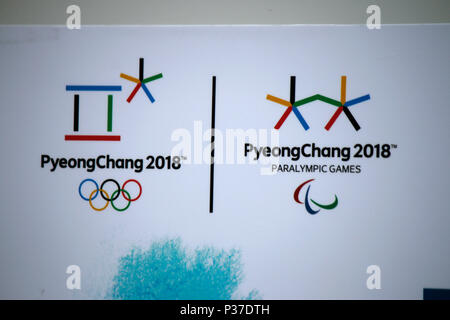 Das Logo der Marke "Pyeong Chang 2018, Sydney, Australien. Stockfoto