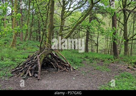 Höhle, die von den Kindern in den Wald Clearing, Hardcastle Crags, Hebden Bridge Stockfoto