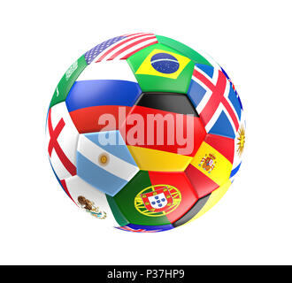 Bunte Soccer Ball im Ziel 3D-Rendering Stockfoto