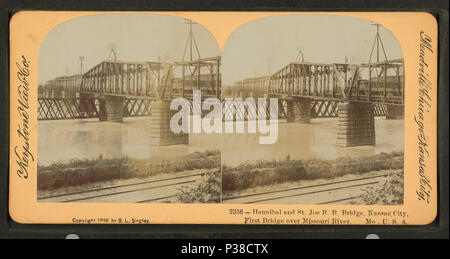 . Hannibal und St. Joe R. Brücke, Kansas City. Erste Brücke über den Missouri River. Abdeckung: 1870?-1900?. Quelle Impressum: 1870?-1900?. Digitale Element veröffentlicht. 6-16 2005; 2-13-2009 aktualisiert. 137 Hannibal und St. Joe R.. Brücke, Kansas City. Erste Brücke über Missouri River, von Singley, B L (Benjamin Lloyd) Stockfoto