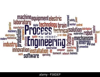 Verfahrenstechnik, Word cloud Konzept auf weißem Hintergrund. Stockfoto