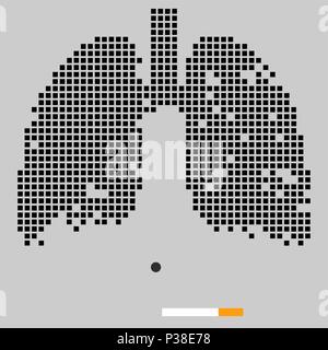 Zerstörung der Lunge unter dem Einfluss von Zigaretten. Vector Illustration. Schwarz kariert Lungen auf grauem Hintergrund. Stock Vektor