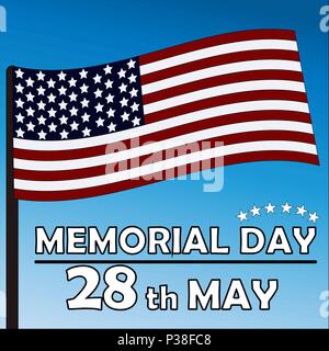 Memorial Day. Vektor-Karte von Memorial Day in den USA. Die amerikanische Flagge vor dem Hintergrund des Himmels. Stock Vektor