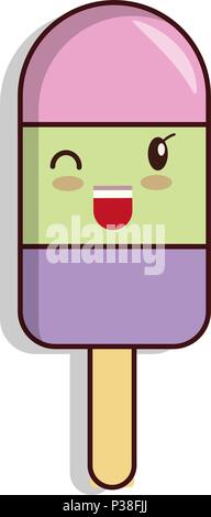 Helle Eis auf einem Stock. Eis mit einem fröhlichen Tasse. Vector Illustration. Auf einem weißen Hintergrund. Stock Vektor
