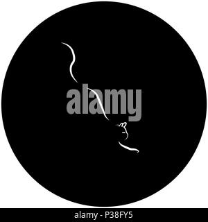 Silhouette einer Katze eine Zeile. Ein Vektor Abbildung auf einem schwarzen Hintergrund. Eine Katze in einem Kreis. Stock Vektor