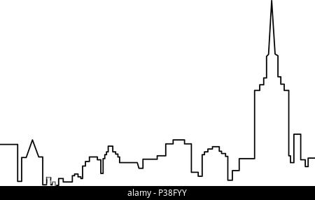 Wolkenkratzer eine Zeile einfachen Vektor Illustration. Schwarz-weiß-Bild. Stock Vektor