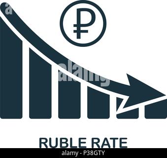 Rubel Rate verringert das Symbol Grafik. Mobile App, Druck, Web site Symbol. Einfaches Element singen. Monochrome Rubel Rate verringert das Symbol Grafik Illustration. Stock Vektor