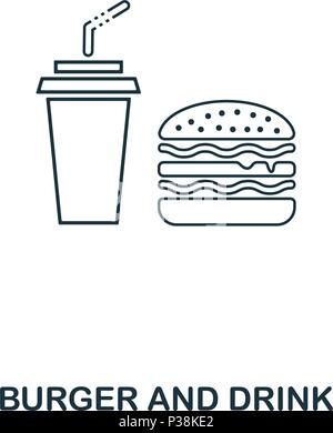 Einfache Gliederung Burger und Getränke Symbol. Pixel Perfect lineares Element. Burger und Getränke Symbol outline Style für den Einsatz in mobile App, Web UI, drucken. Stock Vektor