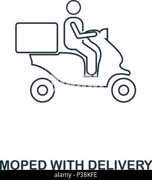 Einfache Gliederung Moped Lebensmittel-lieferservice Symbol. Pixel Perfect lineares Element. Moped Lebensmittel-lieferservice Symbol outline Style für den Einsatz in mobile App, Web UI, drucken. Stock Vektor
