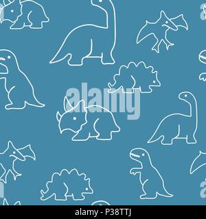 Dinosaurier Muster Nahtlose. Vector Illustration. Blauer Hintergrund Stock Vektor