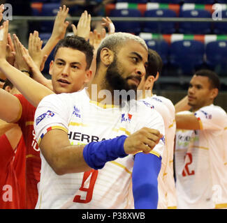 Varna, Bulgarien. 17. Juni 2018. Vor Earvin Ngapeth (Frankreich). mens Volleyball Nationen Liga, Woche 4, Kanada vs Frankreich, Palast der Kultur und Sport, Varna/Bulgarien, 17. Juni 2018, der vierte der 5 Wochenenden der ersten Runde in der neu etablierten mens Volleyball Nationas Liga erfolgt in Varna/Bulgarien. Quelle: Wolfgang Fehrmann/ZUMA Draht/Alamy leben Nachrichten Stockfoto