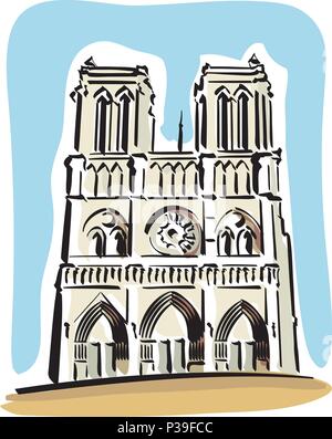 Vector Illustration von Notre Dame de Paris. Stock Vektor