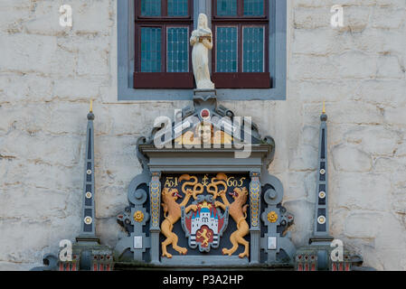 Hann. Muenden, Deutschland, Detail der Eingangsportal der historischen Rathaus Stockfoto