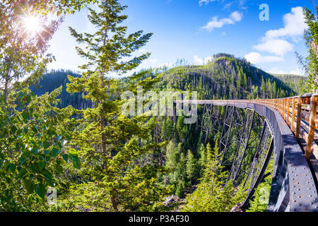 Ursprünglich eine von 19 Holz Eisenbahn Bock Brücken, die in den frühen 1900ern in Myra Canyon, Kelowna, BC, es ist heute ein öffentlicher Park mit Radfahren und Hiki Stockfoto