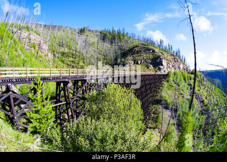 Ursprünglich eine von 19 Holz Eisenbahn Bock Brücken, die in den frühen 1900ern in Myra Canyon, Kelowna, BC, es ist heute ein öffentlicher Park mit Radfahren und Hiki Stockfoto