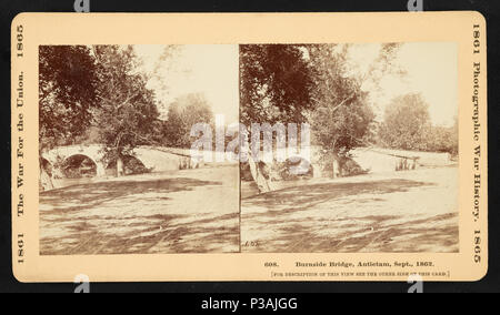 . Englisch: Burnside Bridge, Antietam, Sept. 1862. Englisch: Stereograph zeigen einen teilweisen Blick auf eine steinerne Brücke über Antietam Creek in Maryland. 1862 September. 1 Burnside Bridge antietam sept 1862 Stockfoto