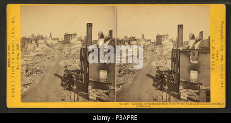 . Suchen von Exchange von Fore Street, Custom House und das Rathaus in der Entfernung. Alternative Titel: Ruinen des Großen Feuers in Portland, Me., 4. Juli 1866. 479. Abdeckung: 1866. Digitale Element veröffentlicht 3-9 2006; 2-12-2009 aktualisiert. 175 Die Suche nach Austausch von Fore Street, Custom House und das Rathaus in der Entfernung, von John S. Soule 3 Stockfoto