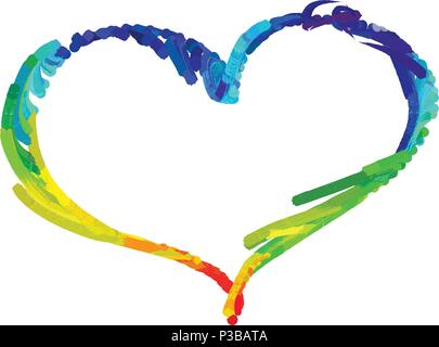 Rainbow Herzen auf dem Papier, Grunge Background Vektor. Tinte splatter, blots, spot Elemente. Aquarellfarbe Spritzer Muster, fluid Flecken Flecken backgr Stock Vektor