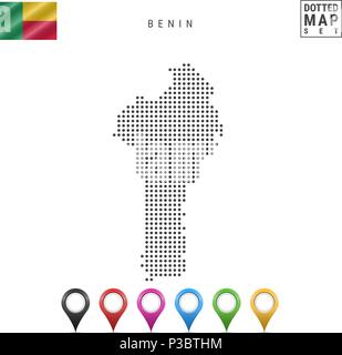 Vektor gepunktete Karte von Benin. Einfache Silhouette von Benin. Die Nationalflagge von Benin. Eingestellt von bunten Karte Markierungen Stock Vektor