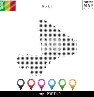 Vektor gepunktete Karte von Mali. Einfache Silhouette von Mali. Die Nationalflagge von Mali. Eingestellt von bunten Karte Markierungen Stock Vektor