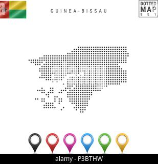 Vektor gepunktete Karte von Guinea-Bissau. Einfache Silhouette von Guinea-Bissau. Flagge Guinea-Bissau. Mehrfarbige Karte Markierungen Stock Vektor