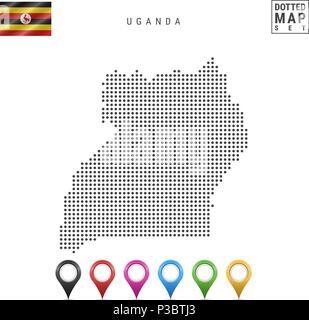 Dots Muster vektorkarte von Uganda. Stilisierte Silhouette von Uganda. Flagge von Uganda. Eingestellt von bunten Karte Markierungen Stock Vektor