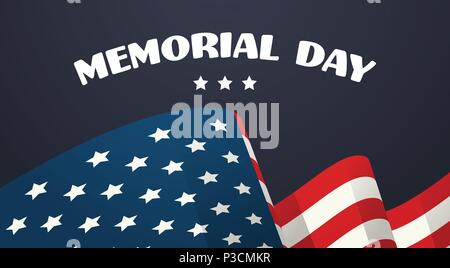 Memorial Day USA Grußkarte Tapeten, nationale amerikanische Flagge mit den Sternen auf dunklem Hintergrund, flache Bauform Stock Vektor