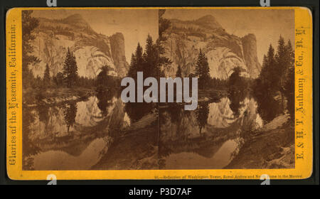 252 Reflexionen von Washington Tower, Royal Bögen und Norden Kuppel in der Merced, durch E.&amp; HT Anthony (Hart) Stockfoto