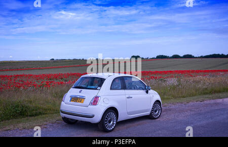 Fiat 500 von mohnfeld in Thanet Kent UK geparkt Stockfoto