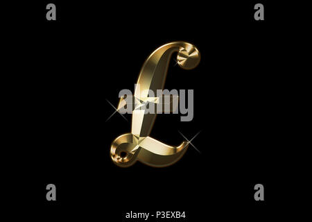 Pound Symbol für Gold Farbe mit funkelt um ihn herum. Stockfoto