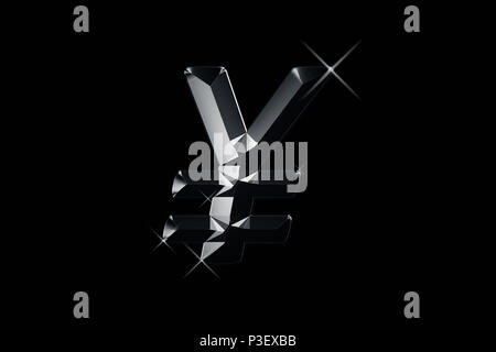 Japanischer Yen Symbol für Gold Farbe mit funkelt rund um es isoliert auf Schwarz. Stockfoto