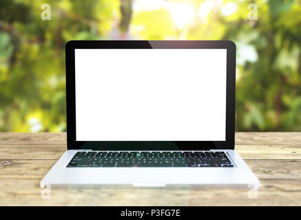 Laptop mit leeren Bildschirm auf Tabelle 3D-Rendering Stockfoto