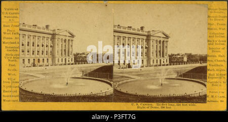 . U.S. Capitol, 751 Meter lang, 324 Meter breit. Höhe der Kuppel, 396 Meter. Blick auf das US-Finanzministerium Gebäude, Südwesten, aus gesehen hinter dem Brunnen (heutzutage) außerhalb des Tores des Weißen Hauses Ostflügel. Die Beschriftung auf der Karte ist falsch. Erstellt: 1860-1915. Abdeckung: 1860?-1915?. Quelle Impressum: 1860?-1915?. Digitale Element veröffentlicht 1-25 2006; 2-12-2009 aktualisiert. 331 Treasury Building stereo Karte 2, von Robert N. Dennis Sammlung von stereoskopische Ansichten Stockfoto