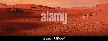 Landschaft auf dem Planeten Mars, malerischen Wüste auf dem Roten Planeten (3d-raum Abbildung Banner) Stockfoto