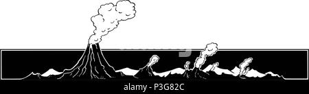 Vektor Künstlerische Zeichnung Abbildung: Vulkan Landschaft Stock Vektor