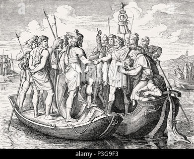 Treffen zwischen Valens und Athanaric oder Atanaric auf der Donau, 4. Stockfoto