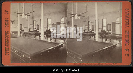 . Billard Salon, United States Hotel. Saratoga, New York, alternative Titel: Stereoskopische Edelsteine von Saratoga Springs, New York, Veröffentlicht: Ca. 1870. Abdeckung: [1865?-1880?]. Quelle Impressum: [1865?-1880?]. Digitale Element veröffentlicht 12-1-2005; 2-11-2009 aktualisiert. 35 Billard Salon, United States Hotel. Saratoga, N.Y, von Robert N. Dennis Sammlung von stereoskopische Ansichten Stockfoto