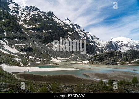 Gletschersee, Großglockner und Gletscher Pasterze, Nationalpark Hohe Tauern, Kärnten, Österreich | Gletschersee, Großglockner und Pasterz Stockfoto