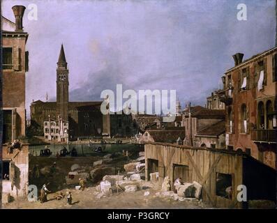 Italienische Schule. Venedig, Blick auf den Campo San Vidal und Santa Maria de la Caridad. Vor dem Kanal ist der Steinmetz Haus. 1730. London, National Gallery. Autor: Canaletto (1697-1768). Lage: National Gallery, London, England. Stockfoto