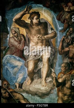 Das Letzte Gericht (Detail). Fresko vor der Restauration. Vatikan, der Sixtinischen Kapelle. Autor: Michelangelo (1475-1564). Lage: MUSEOS VATICANOS - CAPILLA SIXTINA, VATICANO. Stockfoto