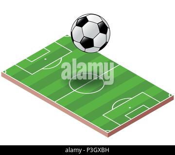 Fußball auf isometrische Fußballplatz Hintergrund, Fußball Turnier, für Poster Sport Fussball-Vector Illustration. Stock Vektor