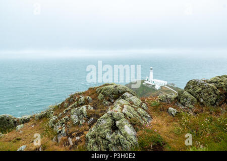 Die historische South Stack Leuchtturm auf einer kleinen Insel über ein Gefälle von 400 Schritten den steilen Klippen erreicht Festland entfernt. South Stack Rock l Stockfoto