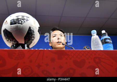 Knittelfeld, Russland. 18 Juni, 2018. Japans Makoto Hasebe nimmt an einer Pressekonferenz in Knittelfeld, Russland, am 18. Juni 2018. Credit: Er Canling/Xinhua/Alamy leben Nachrichten Stockfoto