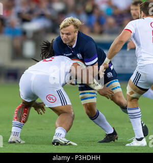 Mai 5, 2018: Männer von Schottland Rugby Team prop Murray McCallum (18) Während der Emirate Sommer Serie 2018 Match zwischen den USA Männer Team vs Schottlands Männer Team bei BBVA Compass Stadium, Houston, Texas. USA besiegt Schottland 30-29 Vollzeit Stockfoto