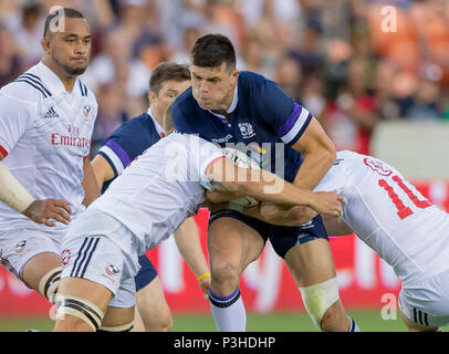 Mai 5, 2018: Männer von Schottland Rugby Team Flügel Blair Kinghorn (14) Während der Emirate Sommer Serie 2018 Match zwischen den USA Männer Team vs Schottlands Männer Team bei BBVA Compass Stadium, Houston, Texas. USA besiegt Schottland 30-29 Vollzeit Stockfoto