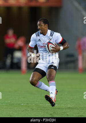 Mai 5, 2018: Die USA Männer Rugby Team Flügel Marcel Brache (11) Während die Emirate Sommer Serie 2018 Match zwischen den USA Männer Team vs Schottlands Männer Team bei BBVA Compass Stadium, Houston, Texas. USA besiegt Schottland 30-29 Vollzeit Stockfoto